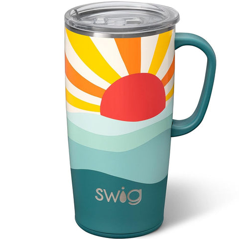 Swig Life Sun Dance 22oz tumbler with handle and lid, ideal for travel and on-the-go sipping.