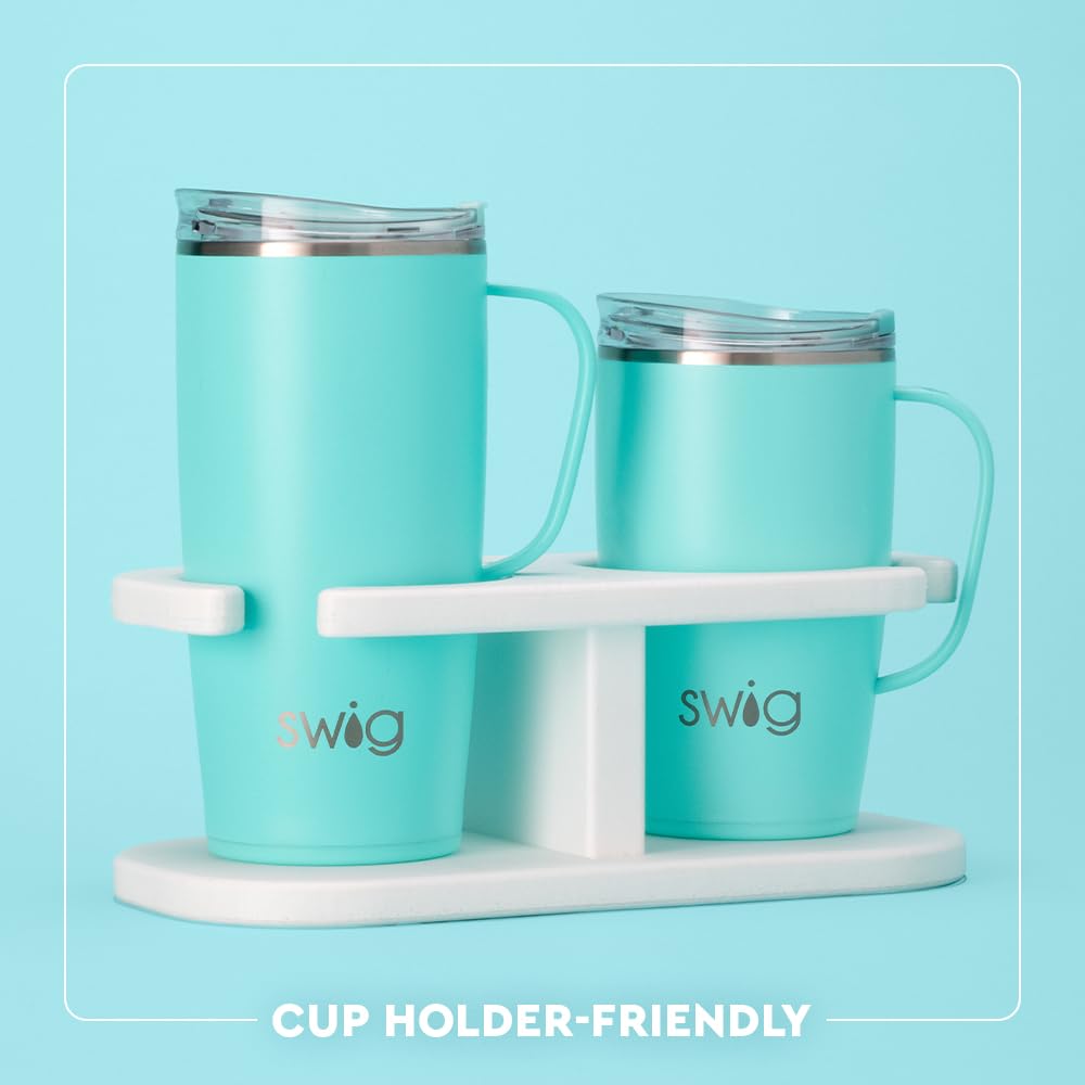 Swig Life top-rack dishwasher safe mug for easy cleanup.