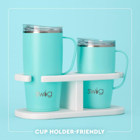 Swig Life top-rack dishwasher safe mug for easy cleanup.