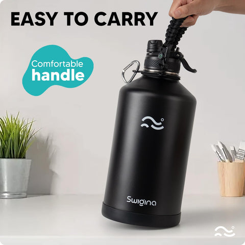 Swigina 128 oz gallon bottle ideal for long workouts or outdoor adventures.