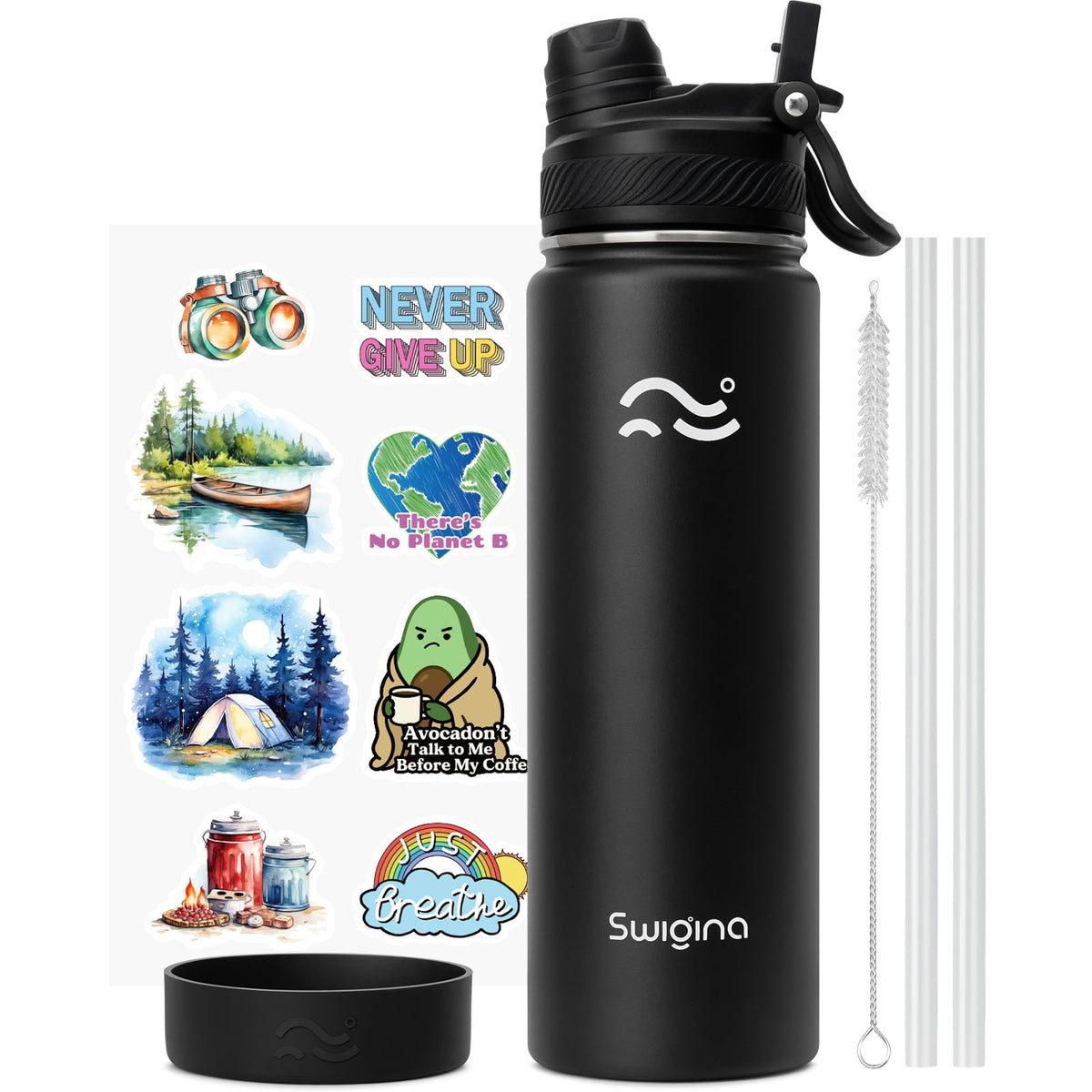 Swigina 2-in-1 lid bottle front view for everyday hydration on the go.