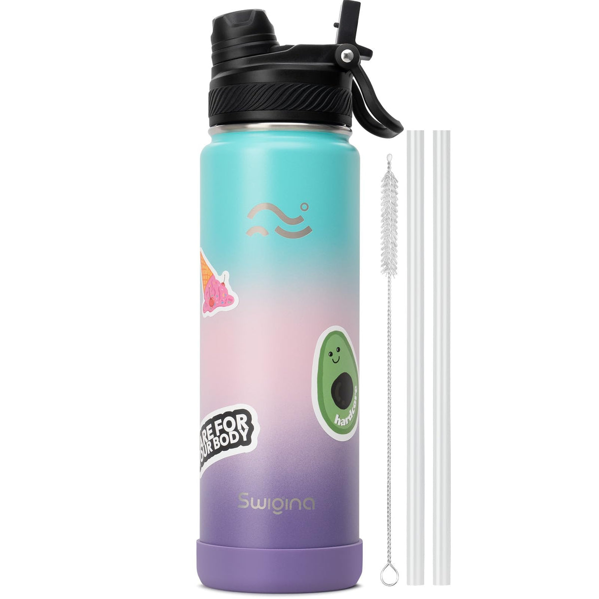 Swigina 2-in-1 lid bottle setup for versatile hydration on the go.