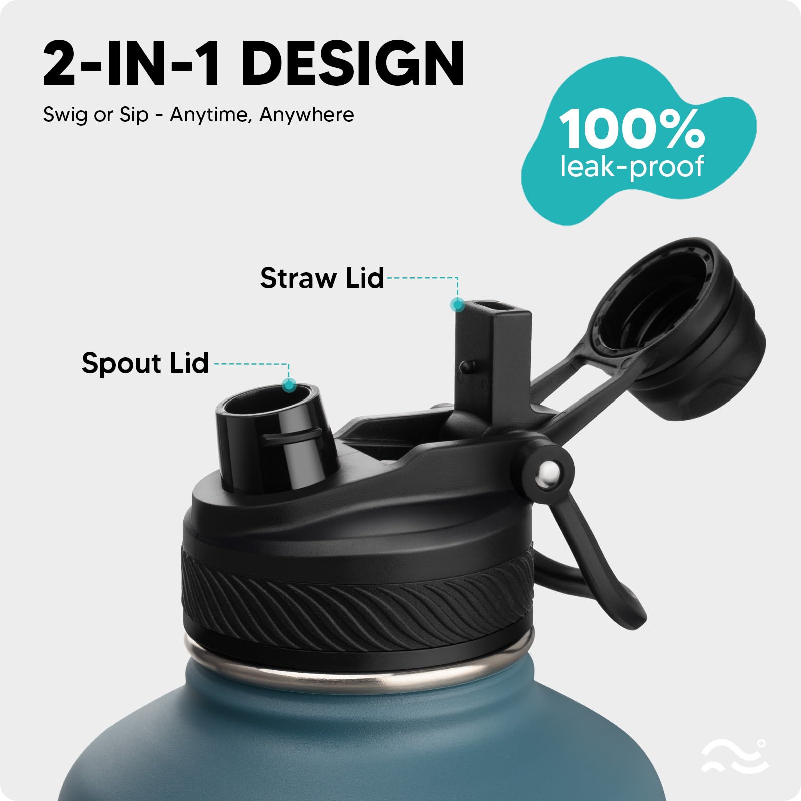 Swigina bottle with wide-mouth lid for coffee or tea on the move.