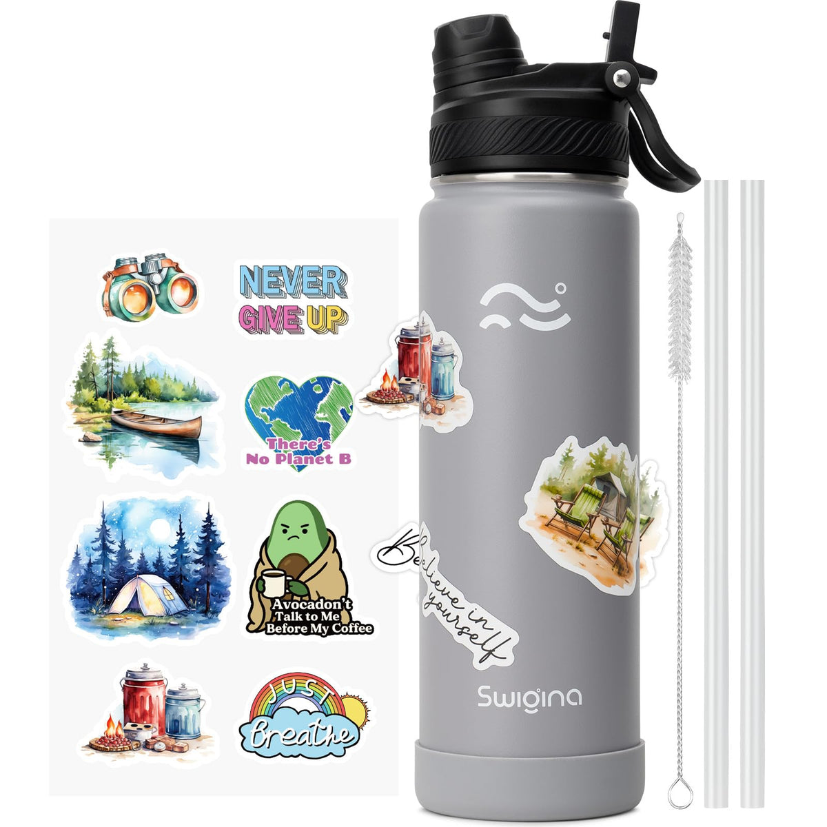 Swigina bottle with 2-in-1 lid for gym, commute, or driving.