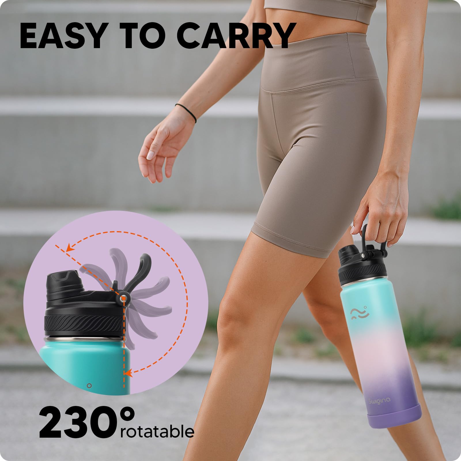 Swigina wide-mouth design ideal for coffee or tea on the go.