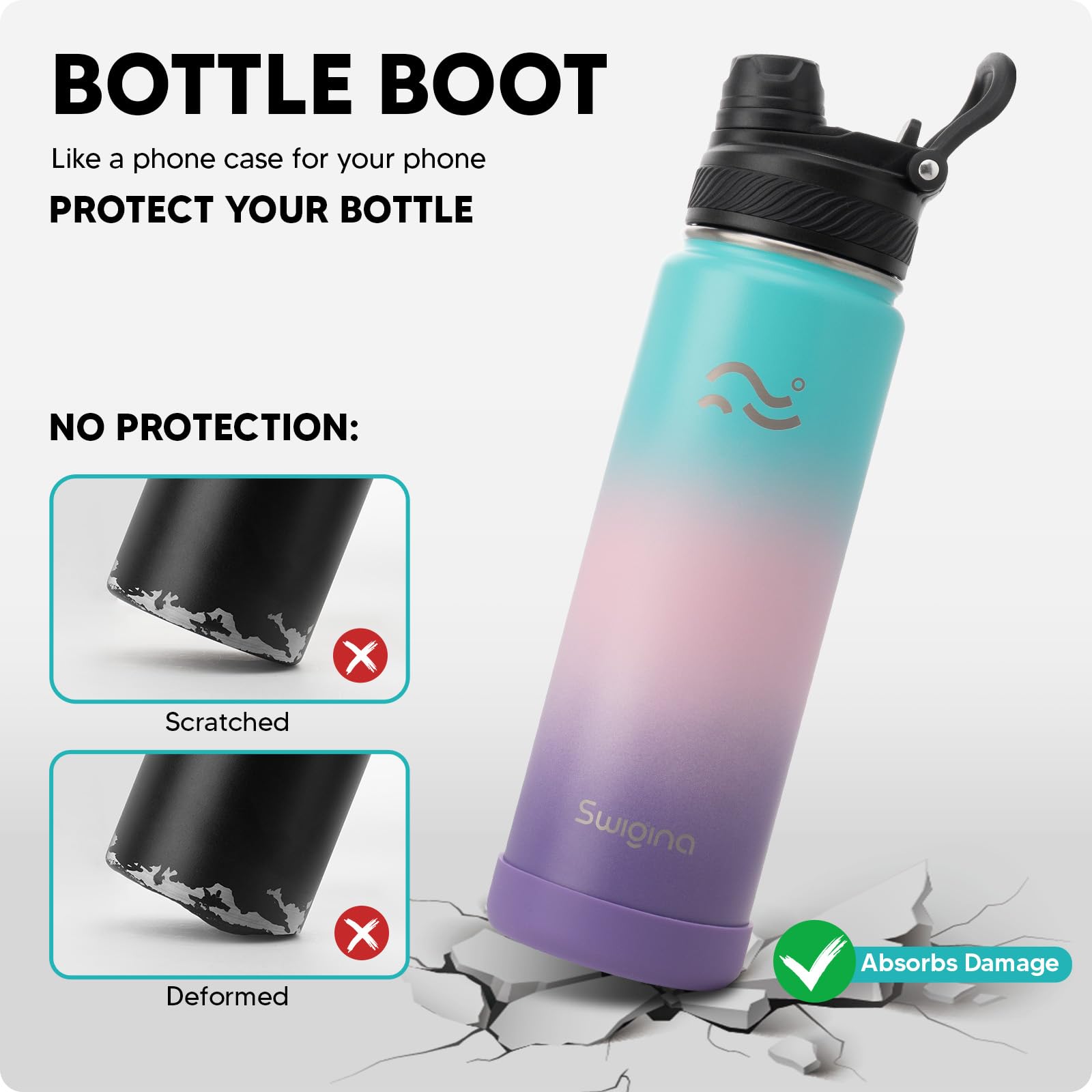 Swigina lab-tested temperature performance keeps drinks cold or hot longer.