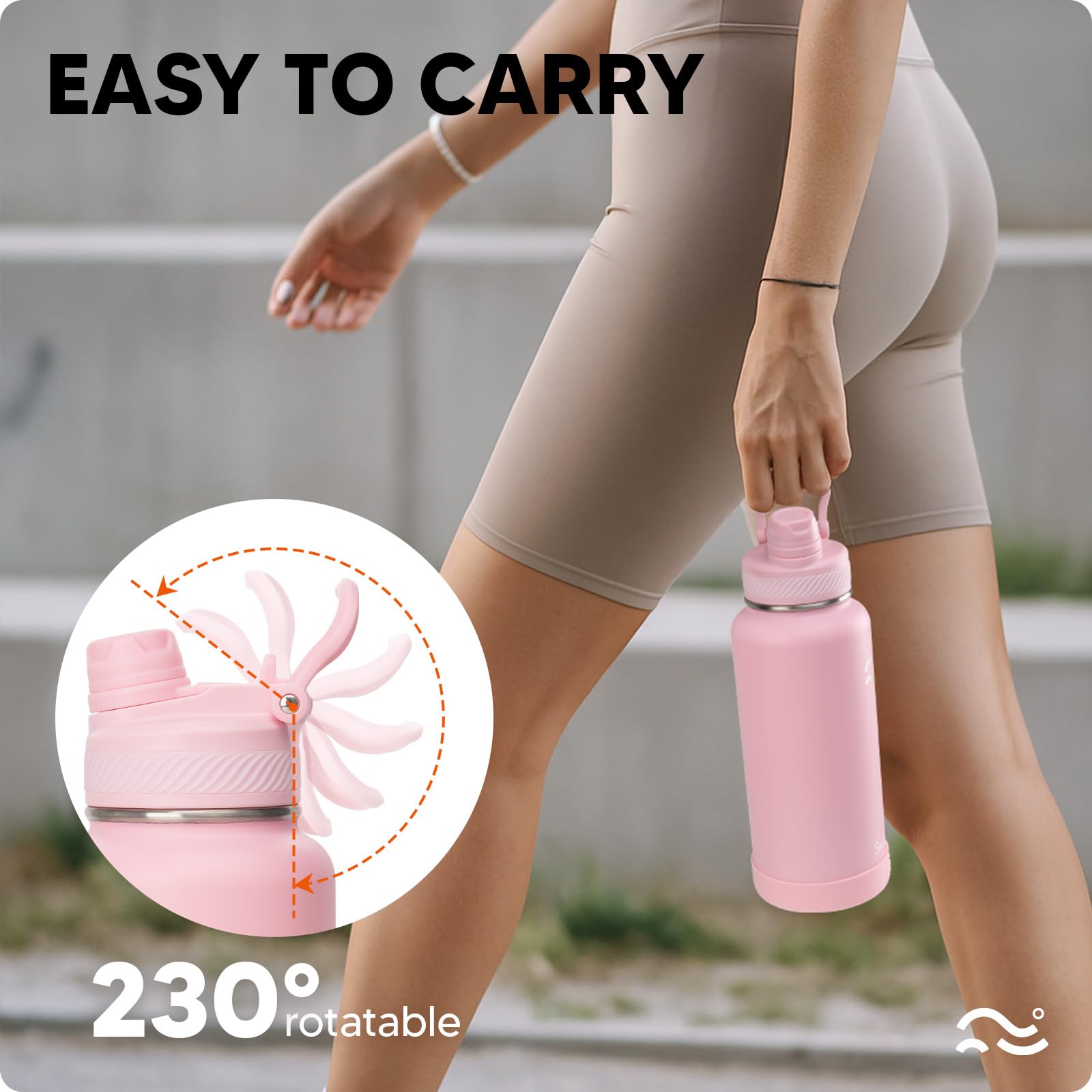 Swigina leakproof carabiner lid keeps your bottle secure while traveling.