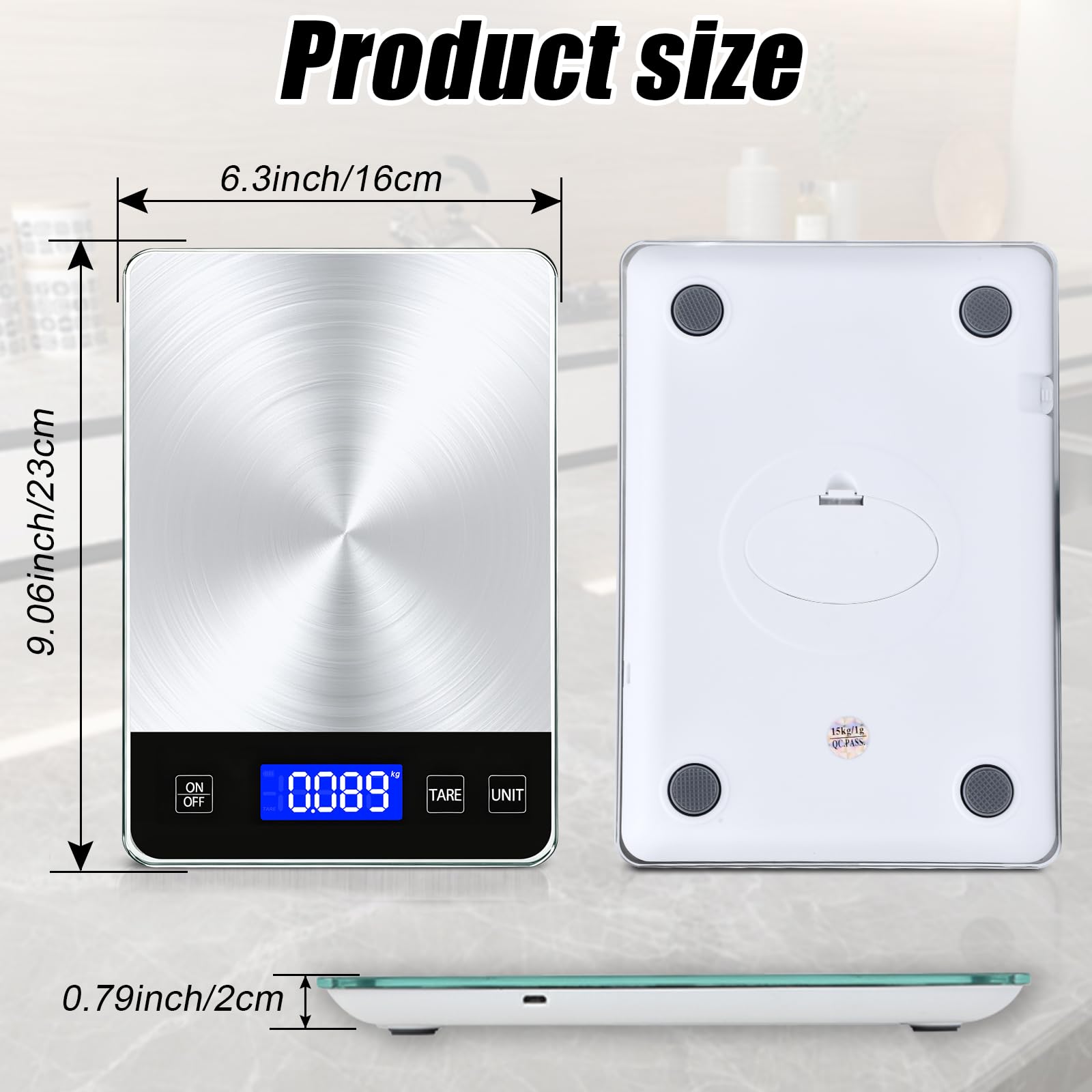 Swihorab scale displays five units for versatile measurements across recipes.