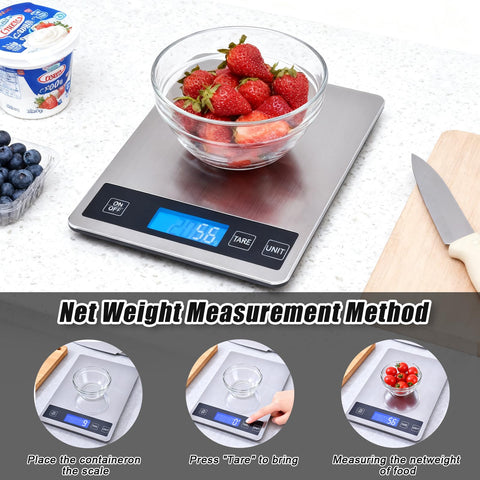 Swihorab scale features a hidden LED display for clear readings in any kitchen.