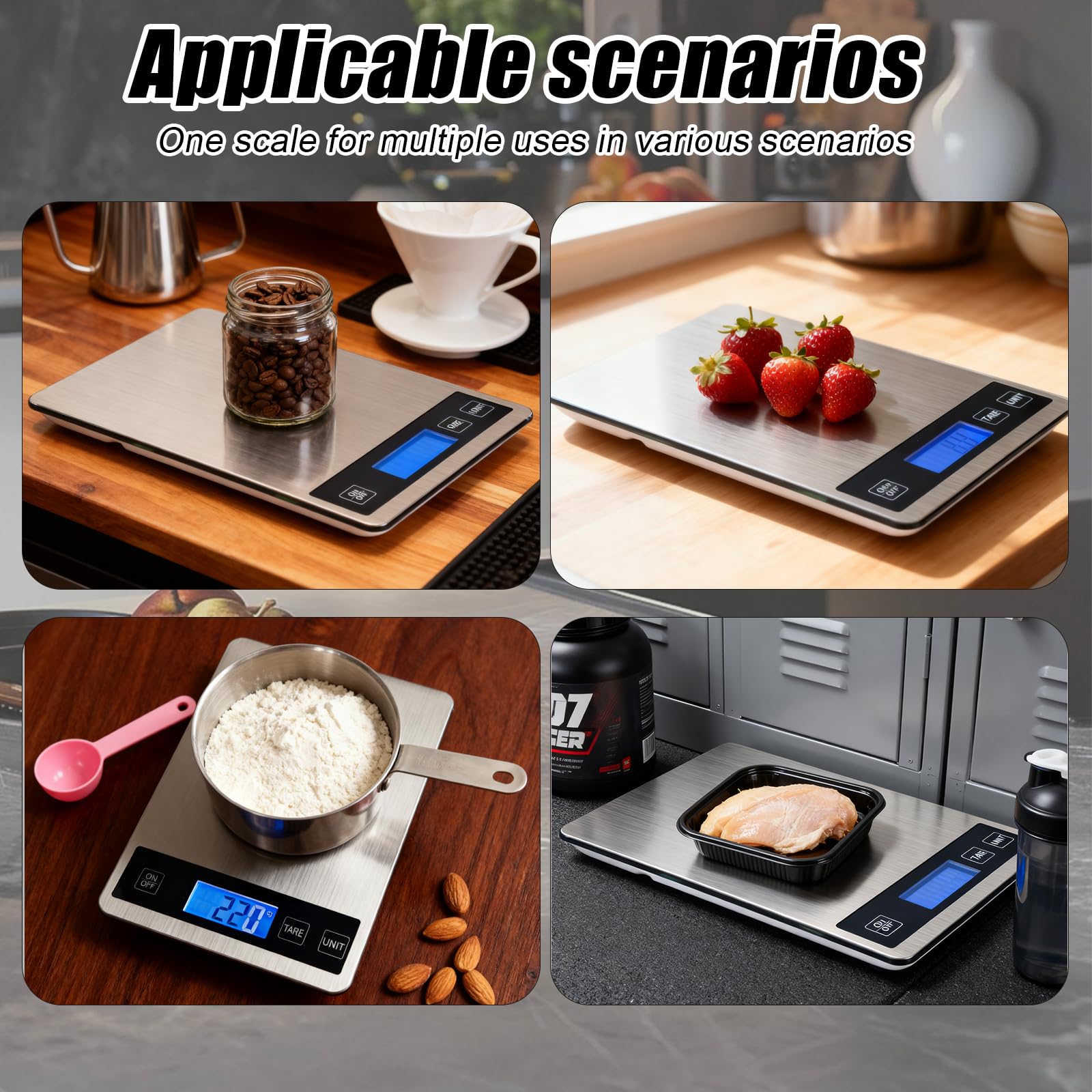 Swihorab USB charging keeps the scale ready for daily cooking.