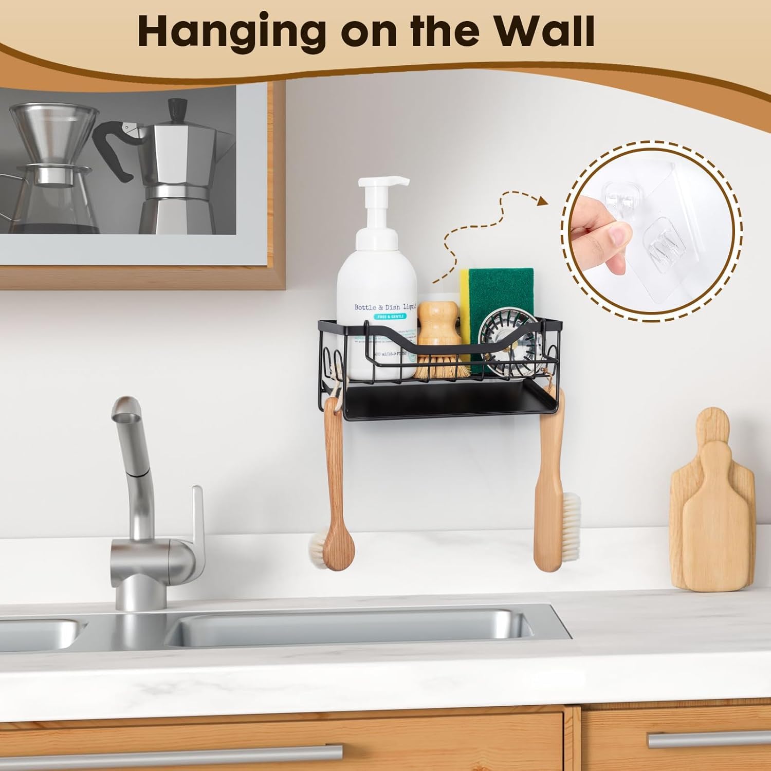 SWILLE sponge holder with angled drain directs moisture away.