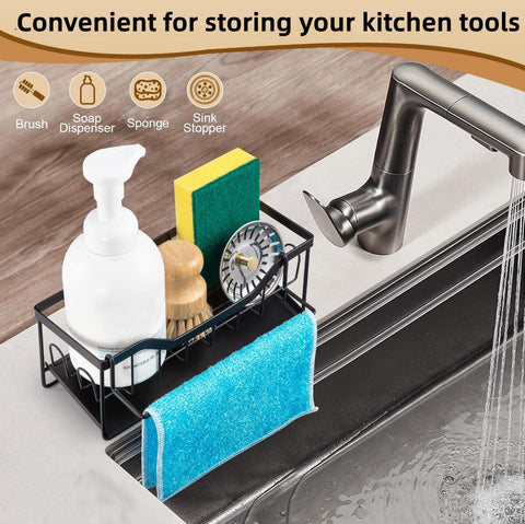 SWILLE sink caddy with detachable towel rack keeps towels within reach.
