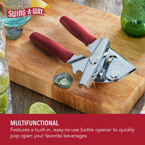 Swing-A-Way 2-in-1 can and bottle opener demonstrates versatile kitchen tool.
