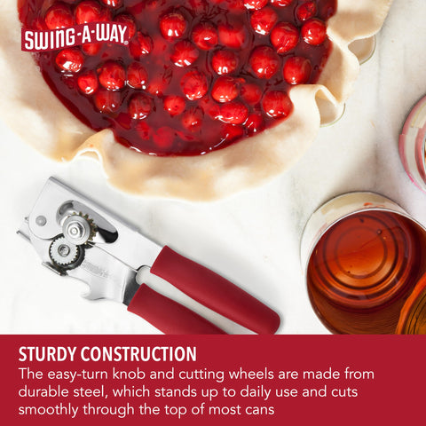 Swing-A-Way easy-turn knob enables smooth operation on cans of any size.