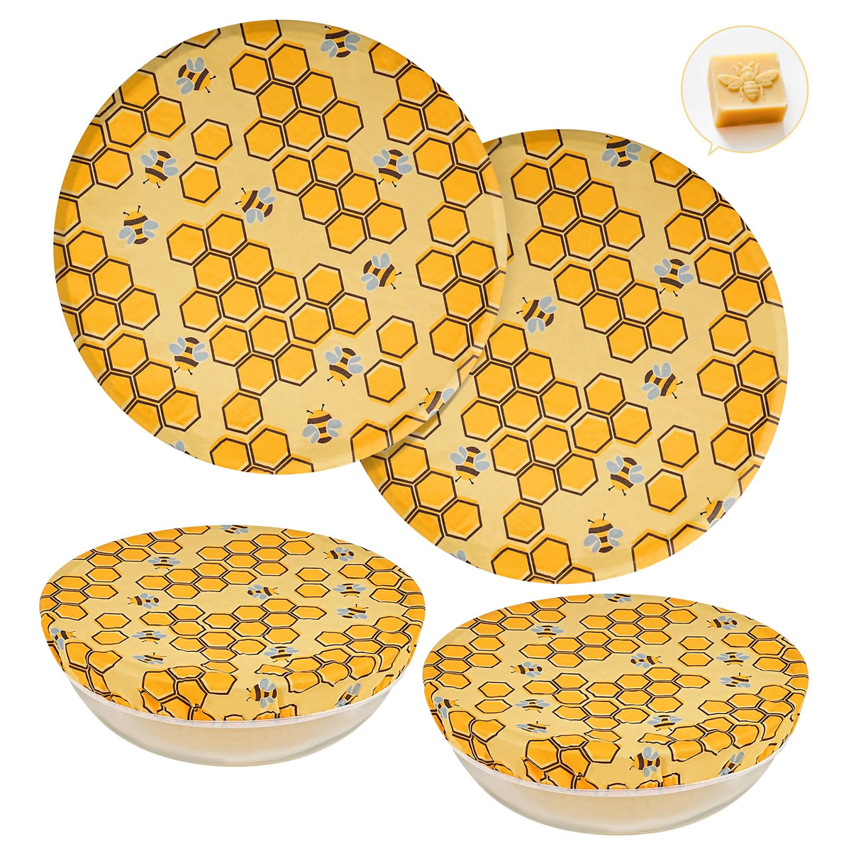 Swiscena beeswax bowl cover with honeycomb pattern fits 12-inch bowls for sourdough proofing.
