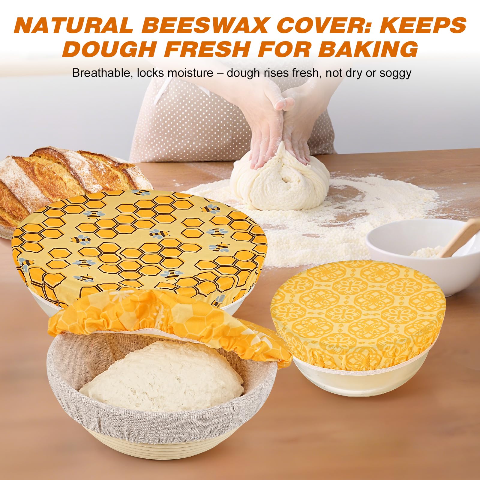 Swiscena beeswax bowl covers 12-inch protect fruits and salads with breathability.