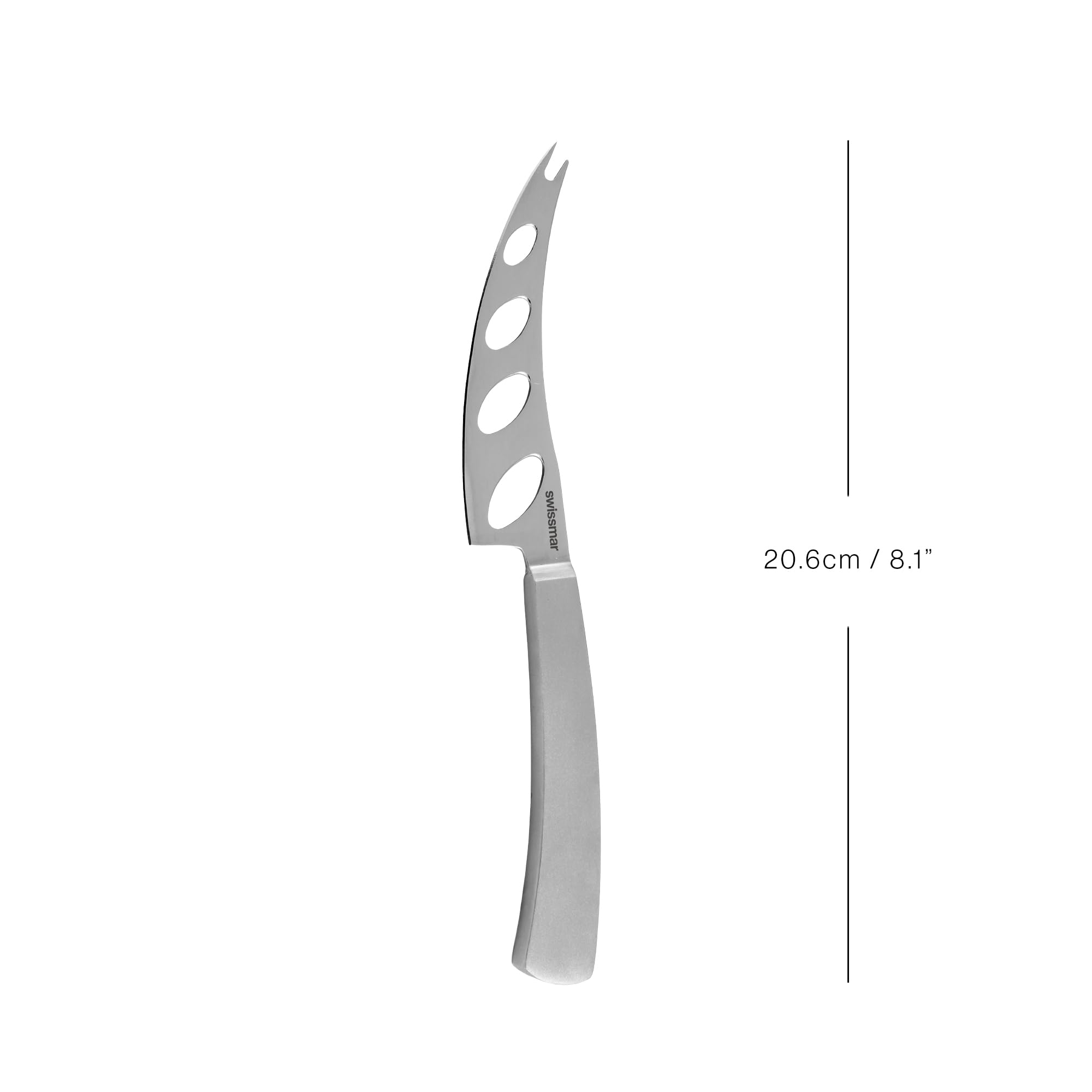 Swissmar Barcelona anti-stick blade with holes reduces cling on soft cheeses.