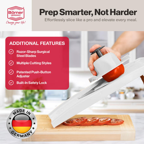 Ambidextrous safety holder on the Börner VPower secures food securely