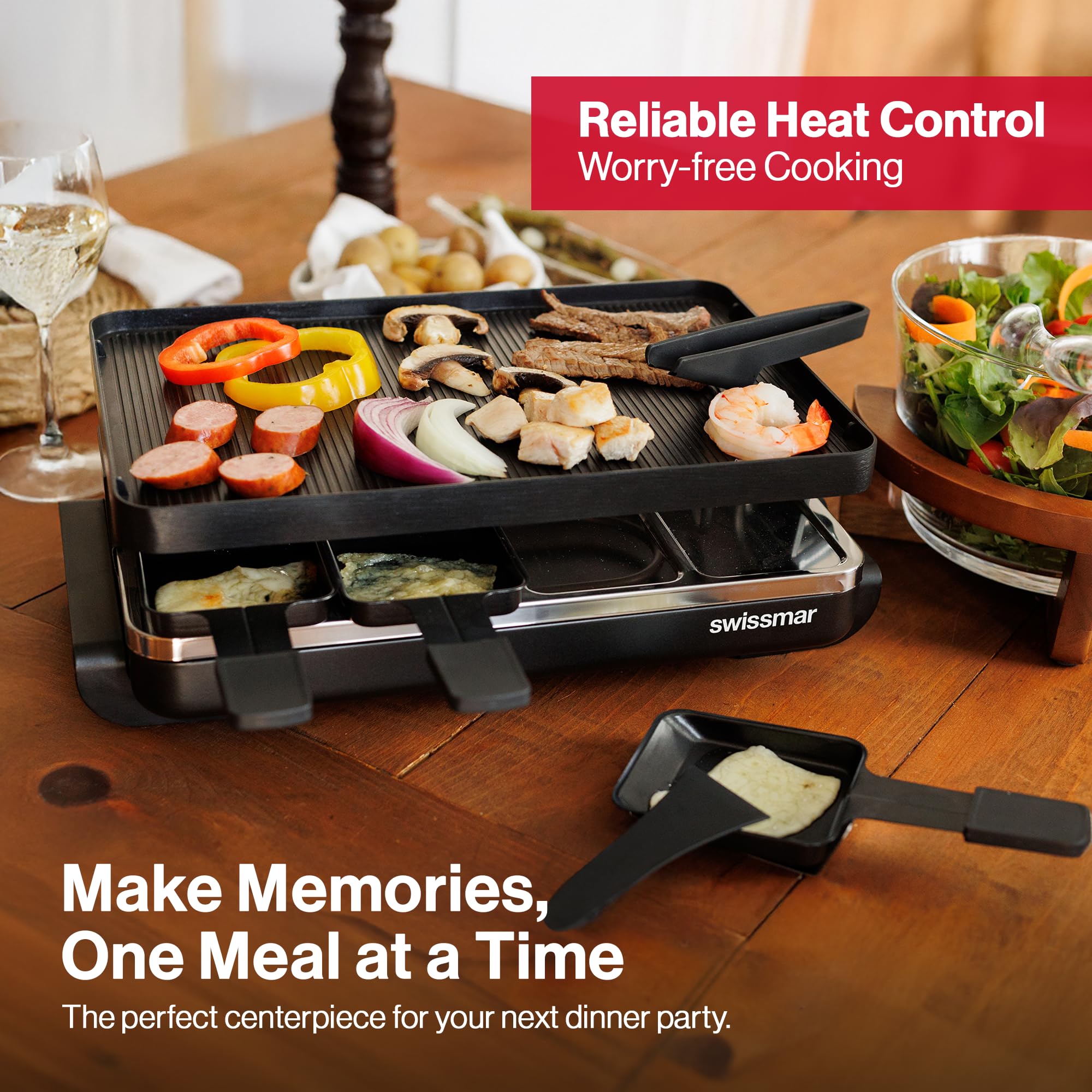Swissmar Classic 1200-watt indoor grill delivering quick, consistent heat.
