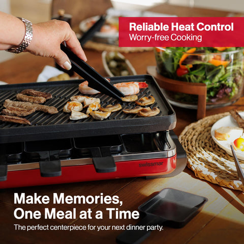 Swissmar Classic 1200-watt power provides quick, consistent heating for cheese and grill.