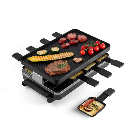 Swissmar Classic raclette grill top view for interactive table dining with guests.