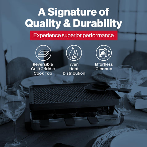 Swissmar Classic reversible cast iron plate offers grill and crepe options for versatile meals.