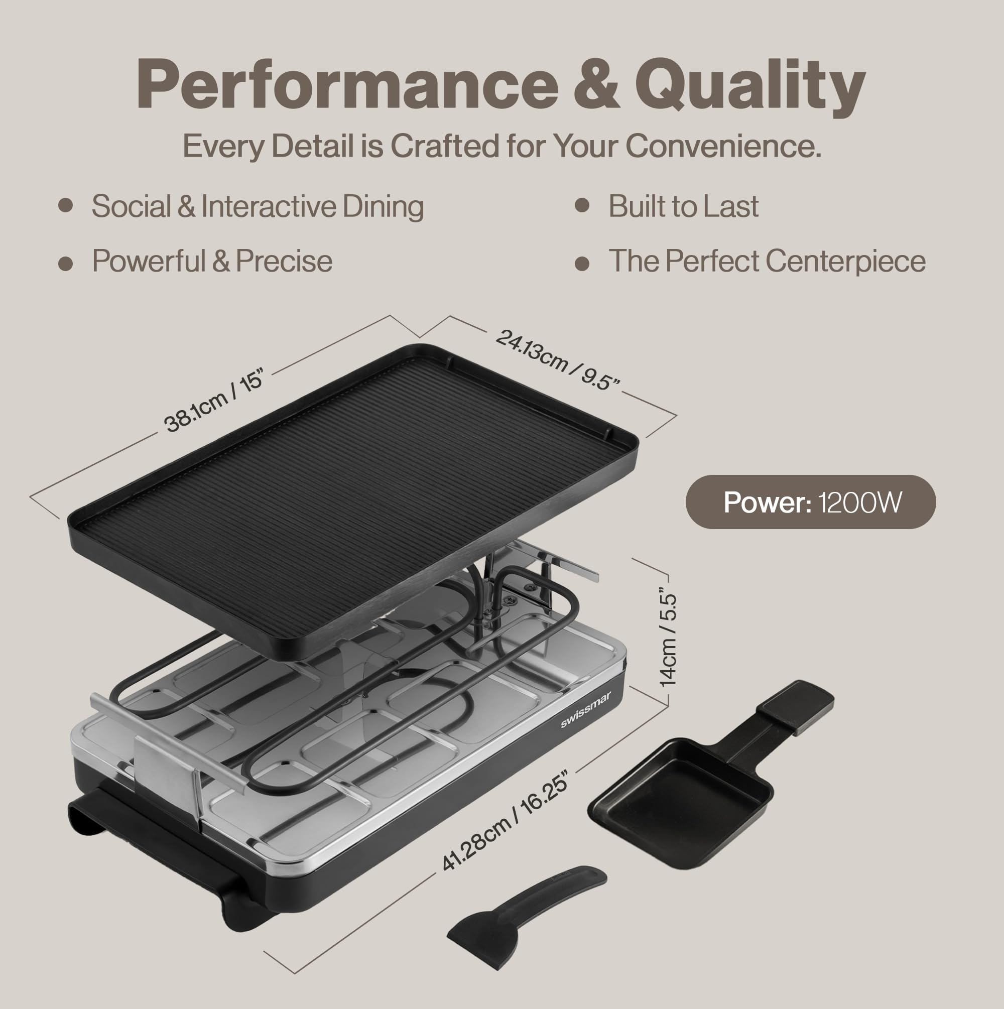 Swissmar Classic variable heat control enabling precise cooking for diverse dishes.