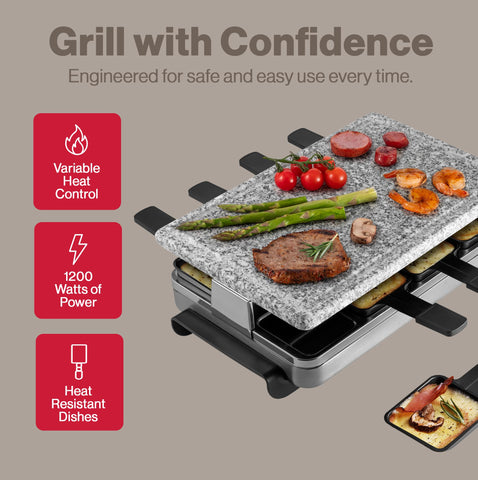 Swissmar Stelvio granite stone surface for even heat and premium nonstick results.