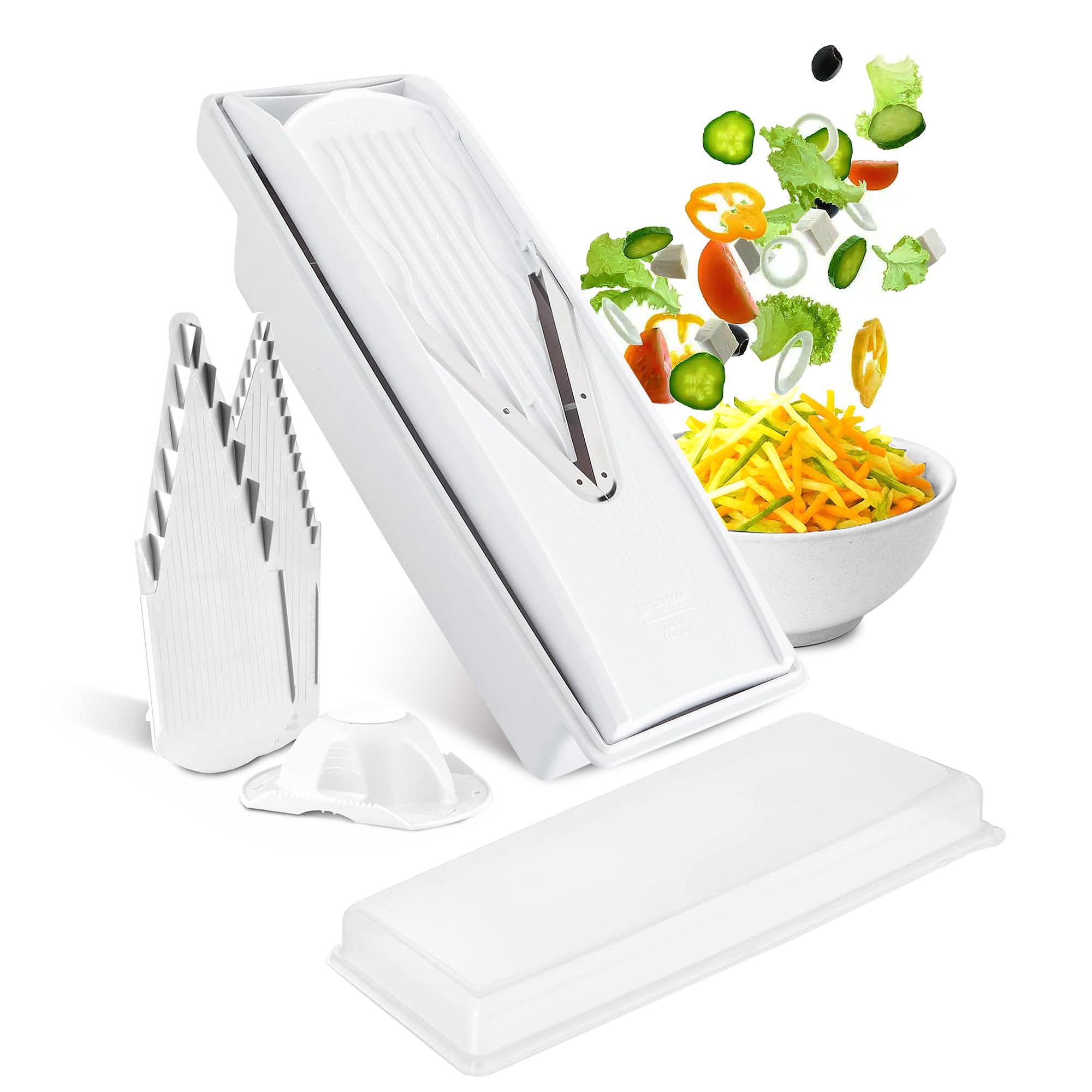 Swissmar V-Prep Mandoline Slicer assembly showing compact precision for consistent cuts