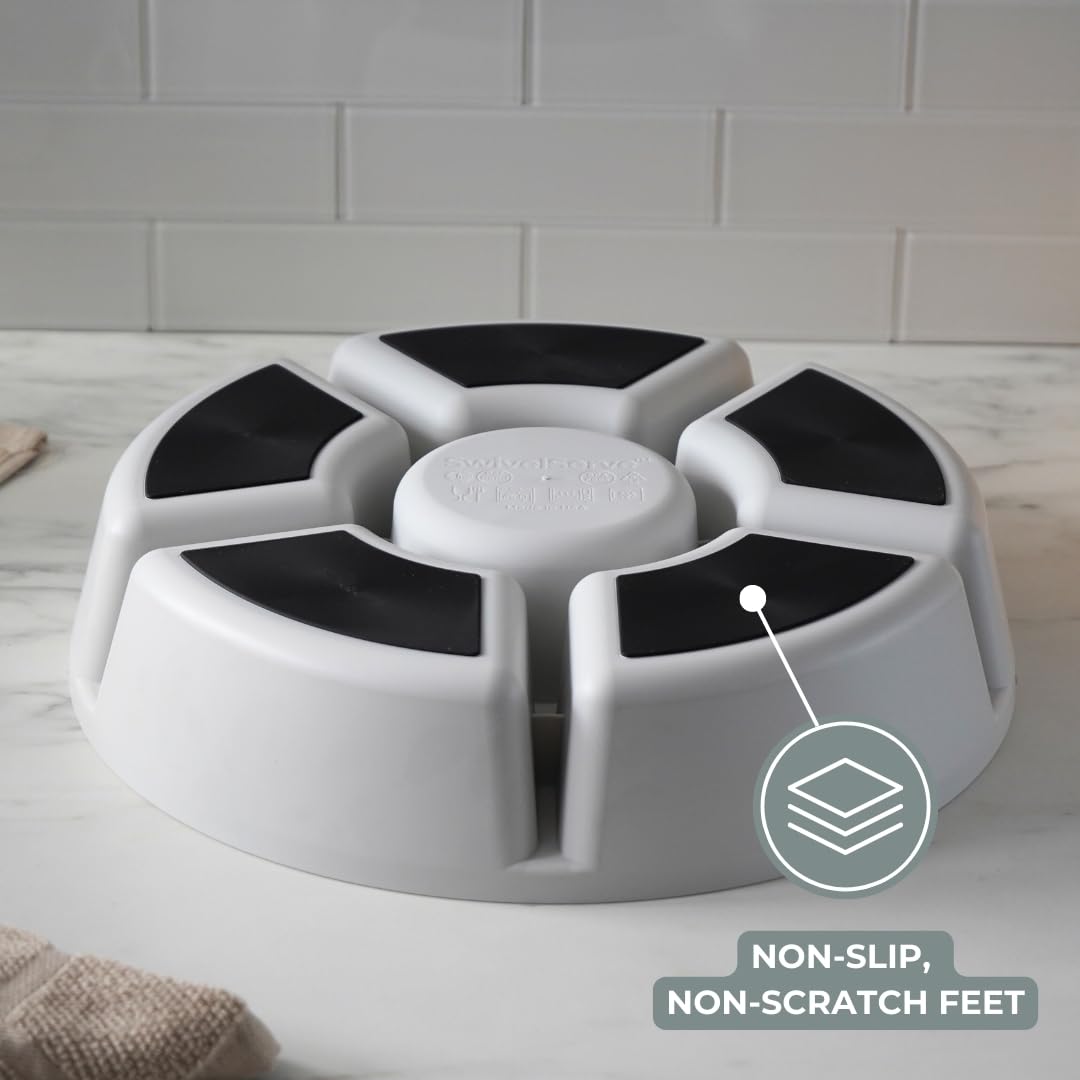 SwivelServe center compartment fits store-bought dip containers for quick serving