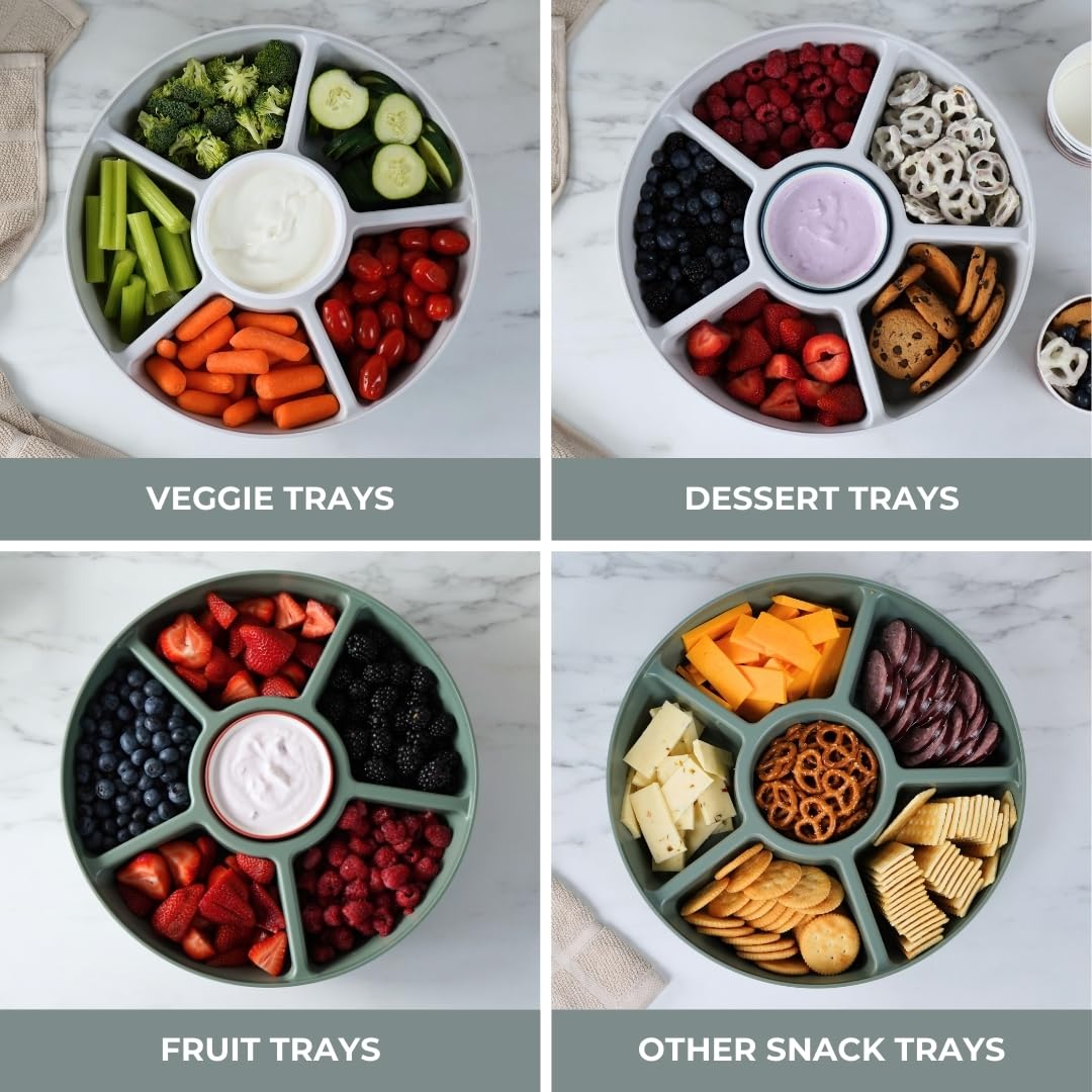 SwivelServe large compartments support varied snacks, veggies, and fruits at gatherings
