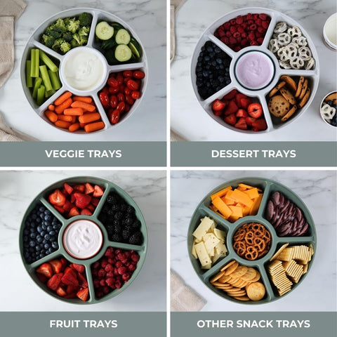 SwivelServe large compartments support varied snacks, veggies, and fruits at gatherings