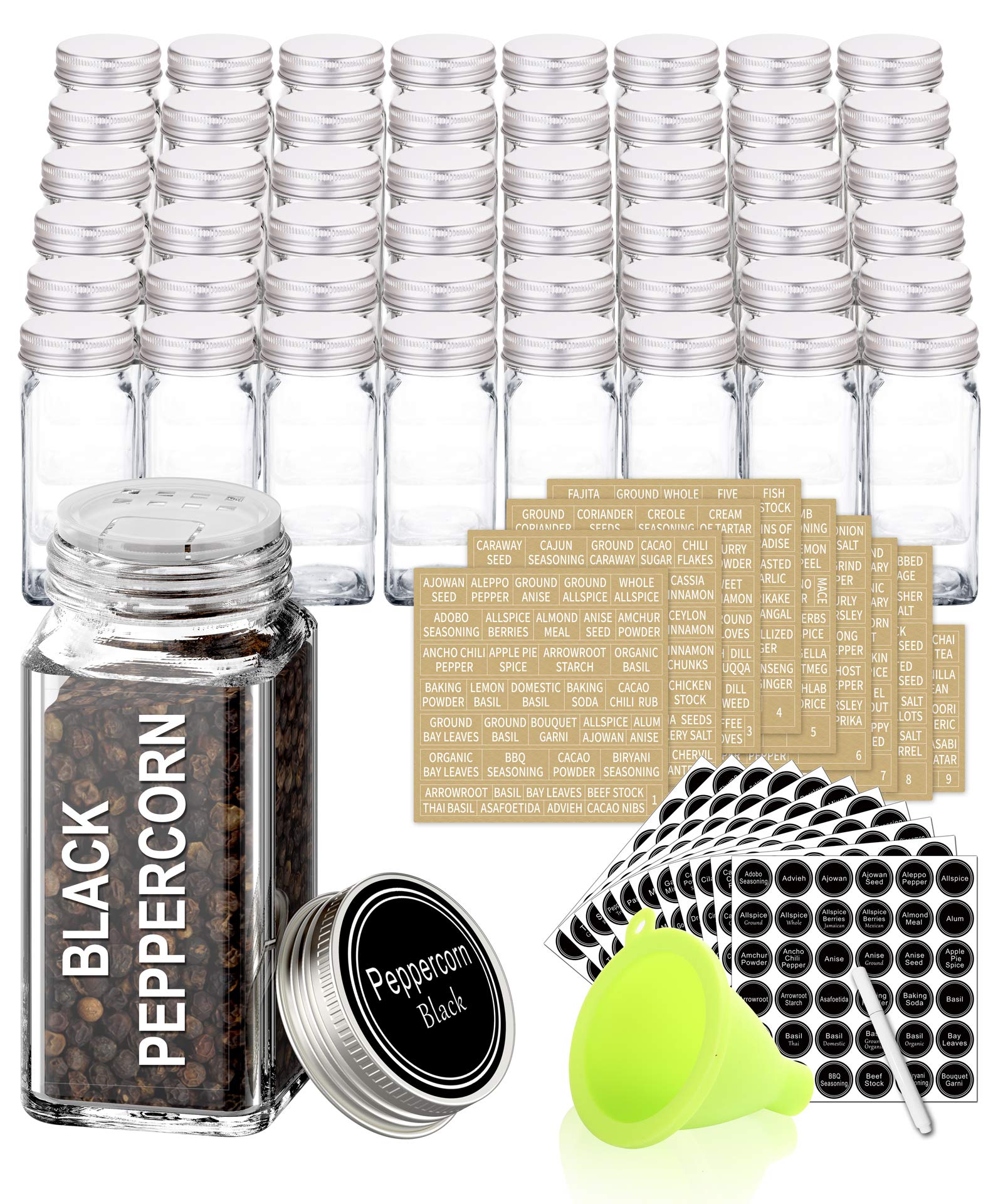 SWOMMOLY 48 glass spice jars set keeps spices organized and easily accessible.