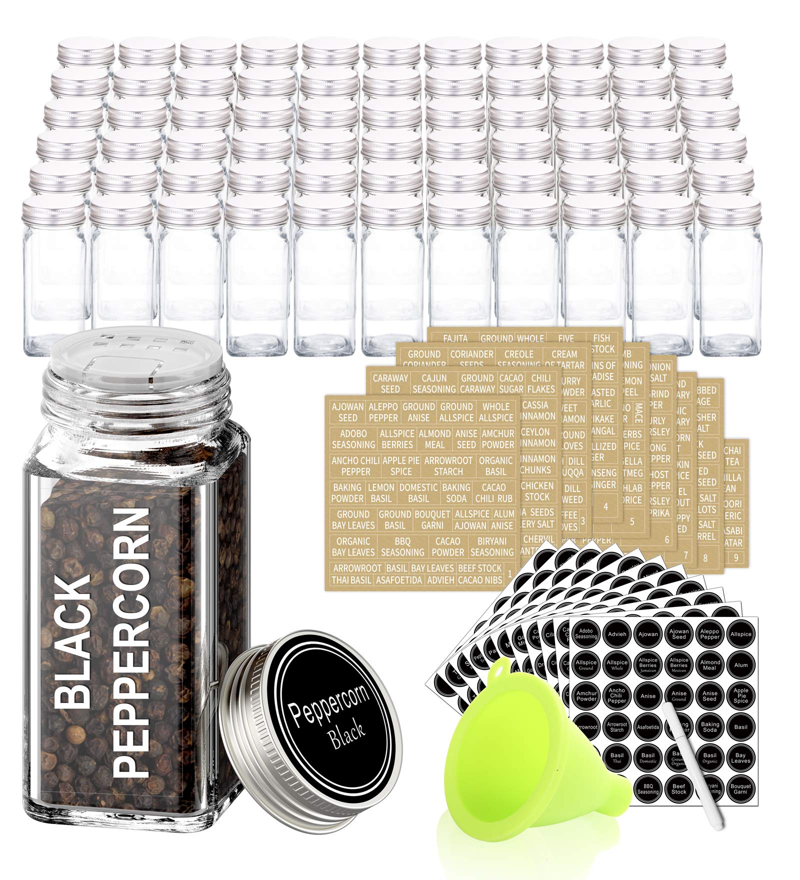 SWOMMOLY 66-glass spice jars set ready for pantry organization and easy access