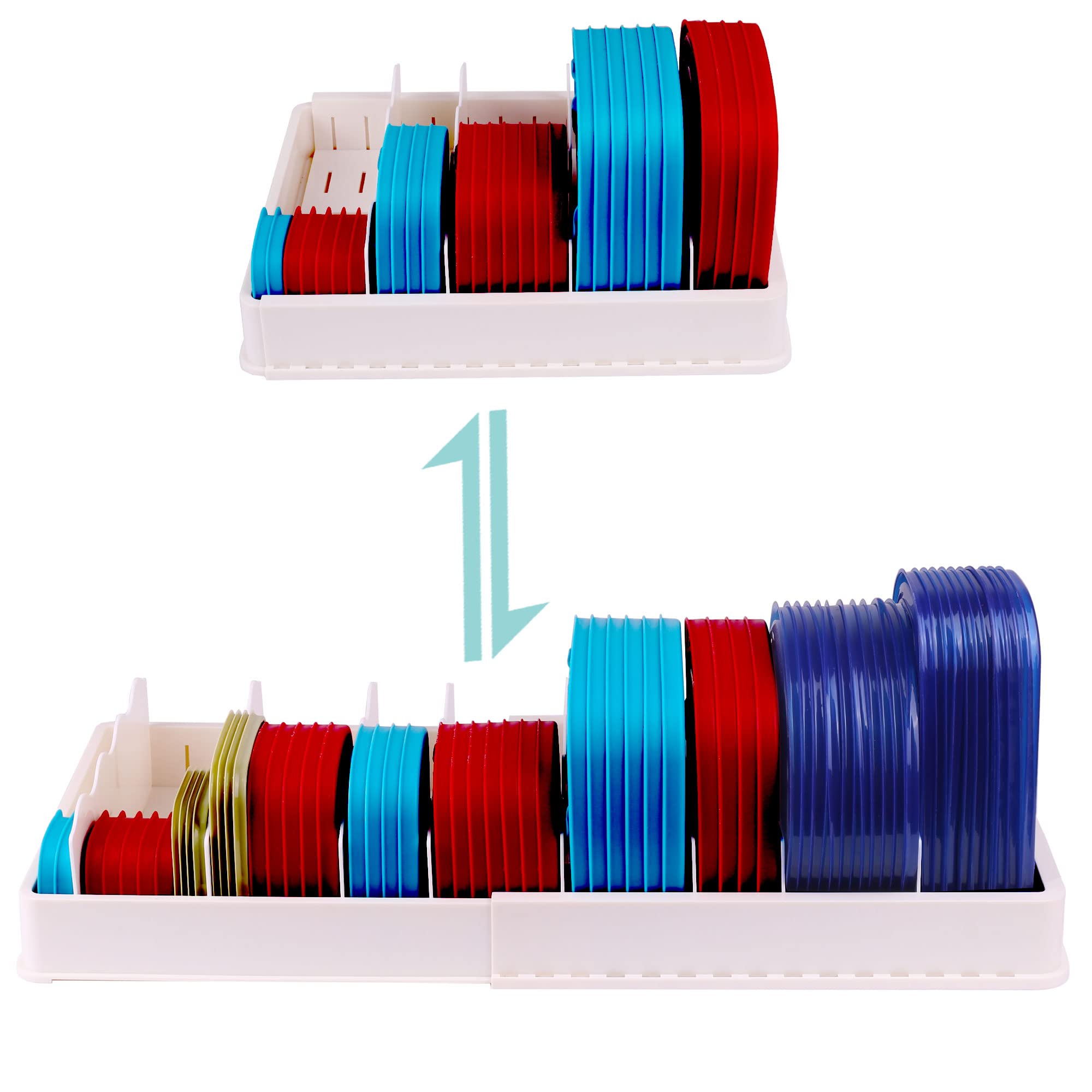 SWOMMOLY 8 adjustable dividers create custom compartments for different lid sizes