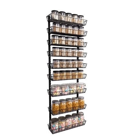 SWOMMOLY adjustable wall mount spice rack with 9 tiers for compact pantry storage