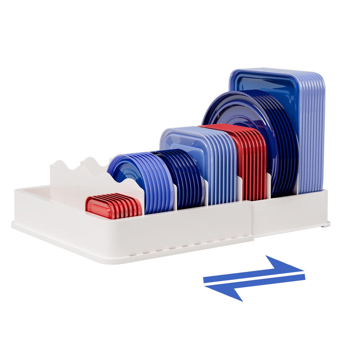 SWOMMOLY expandable lid organizer shows extended length for lid storage and organization