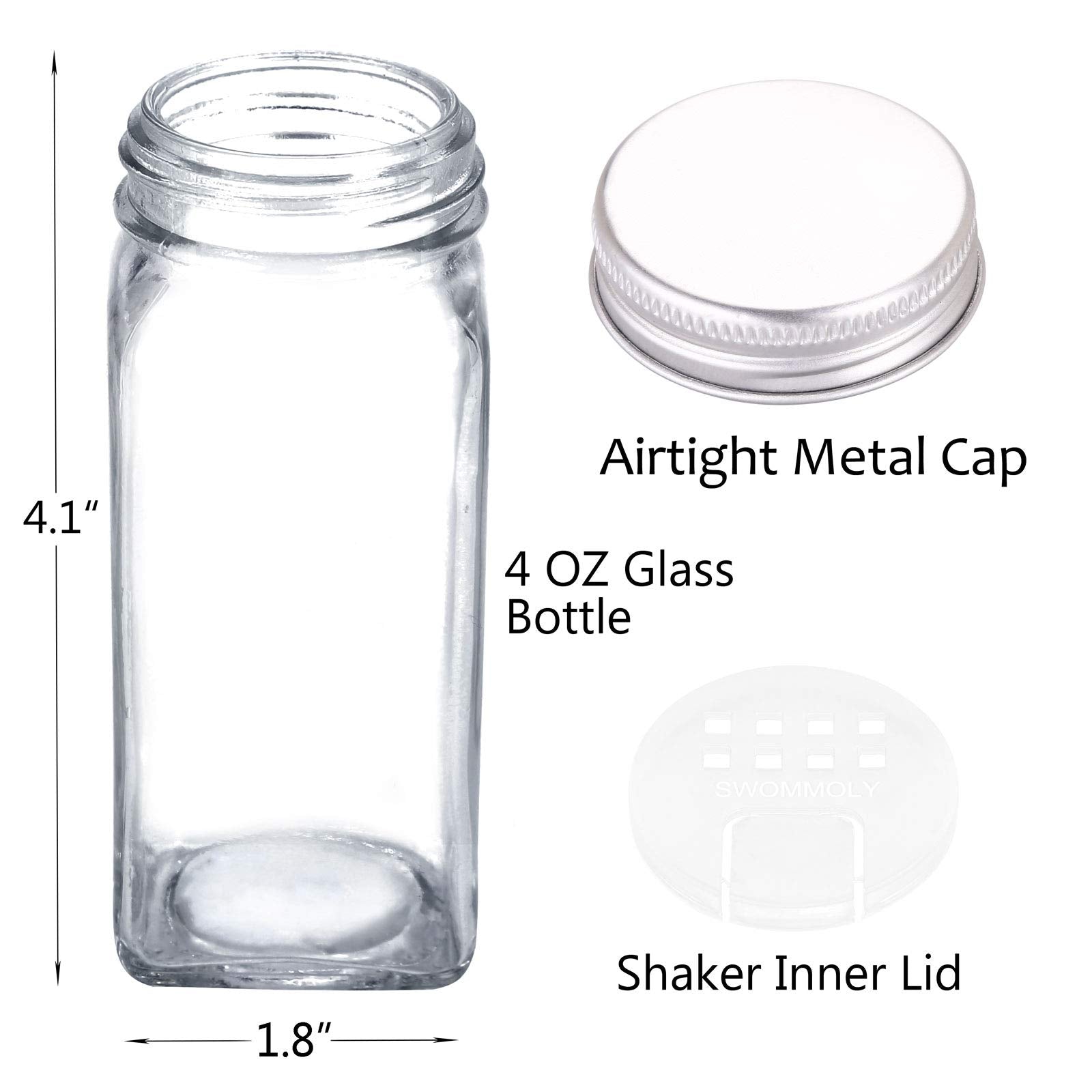SWOMMOLY close-up of glass spice jars with clear visibility.