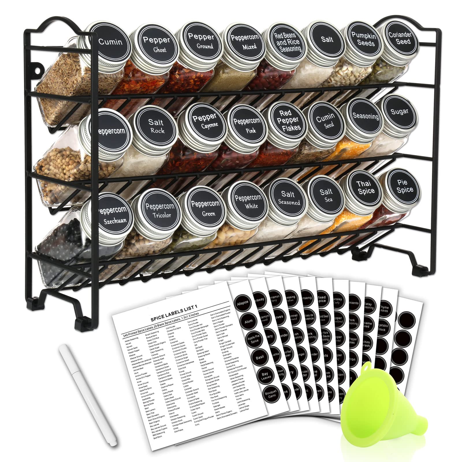 SWOMMOLY spice rack 3-tier assembly shows compact storage and organized jars.