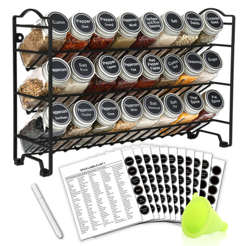 SWOMMOLY spice rack 3-tier assembly shows compact storage and organized jars.