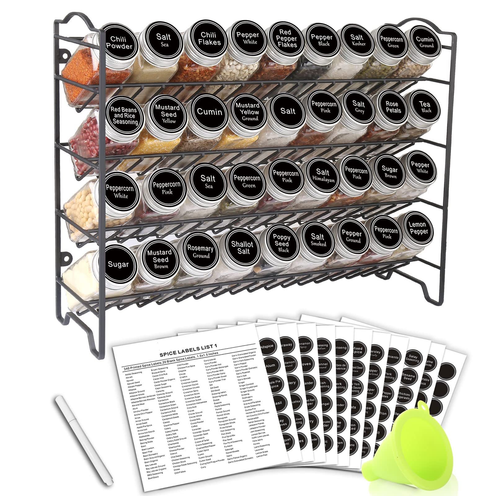 SWOMMOLY spice rack with 36 jars for organized cooking on the counter.
