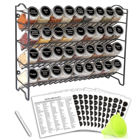 SWOMMOLY spice rack with 36 jars for organized cooking on the counter.