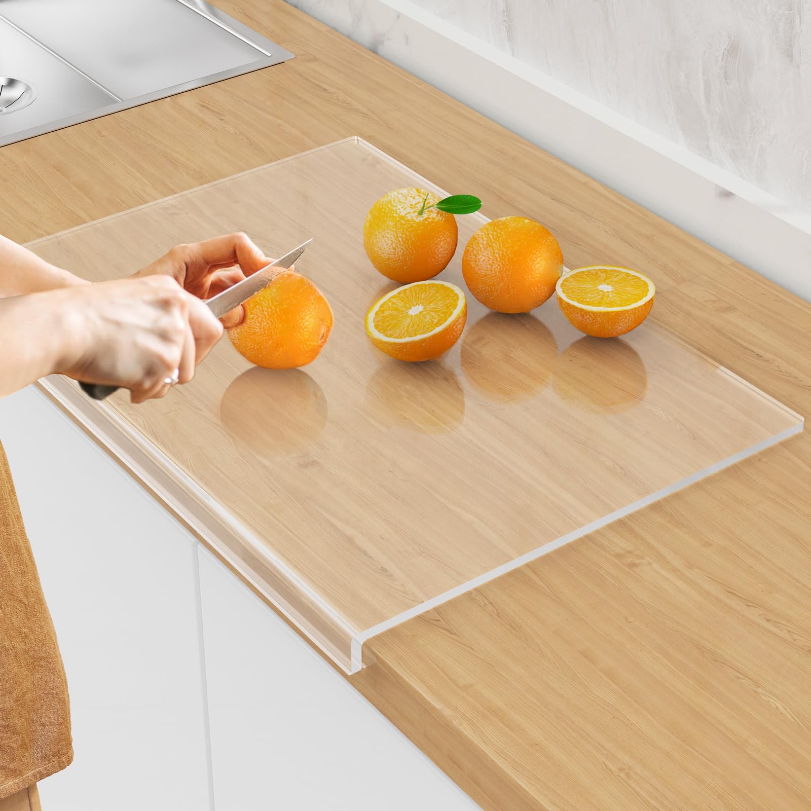 SWSKR acrylic cutting board with clear surface and lip for stable prep