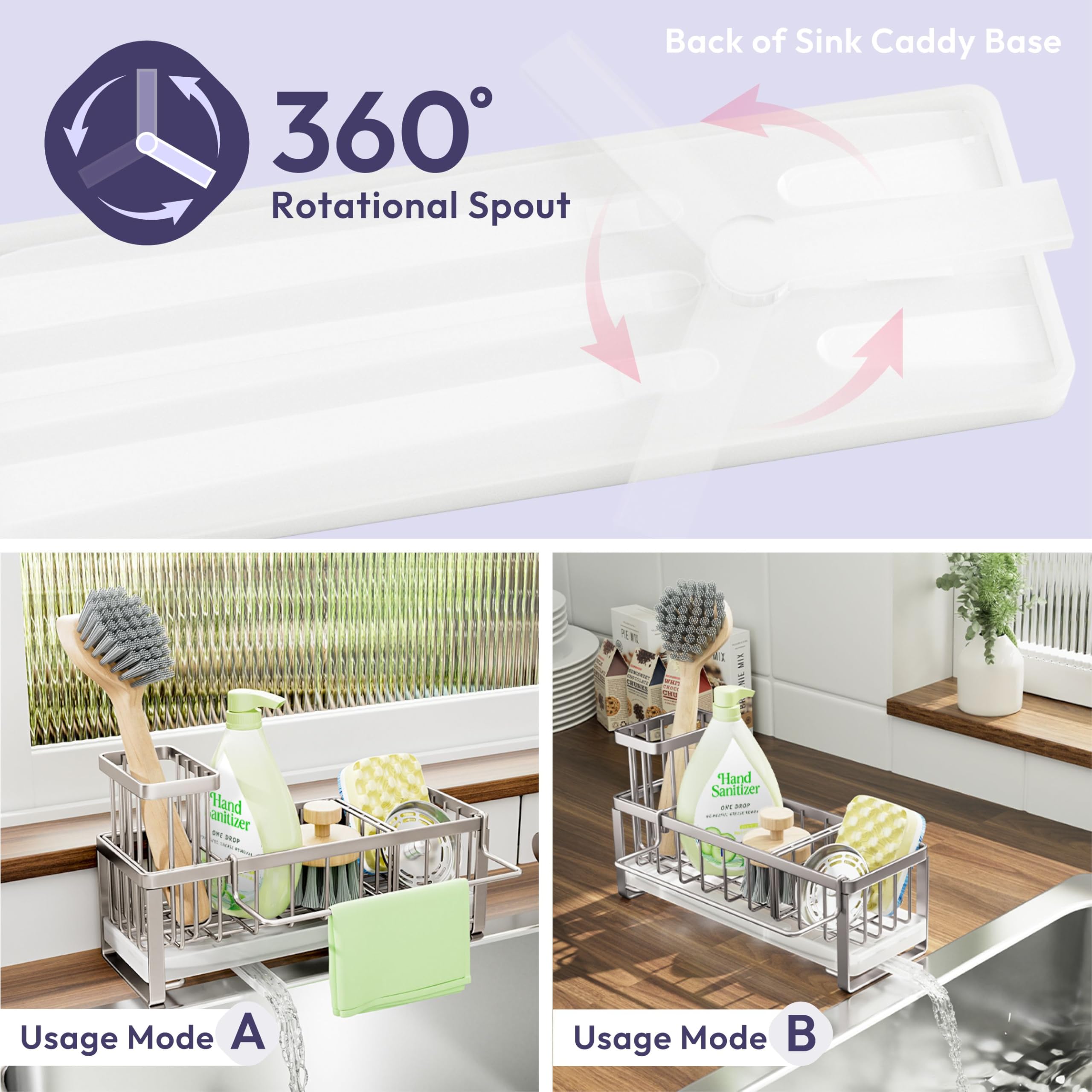 SWTYMIKI sink caddy with brush holder, promotes neat counter organization.