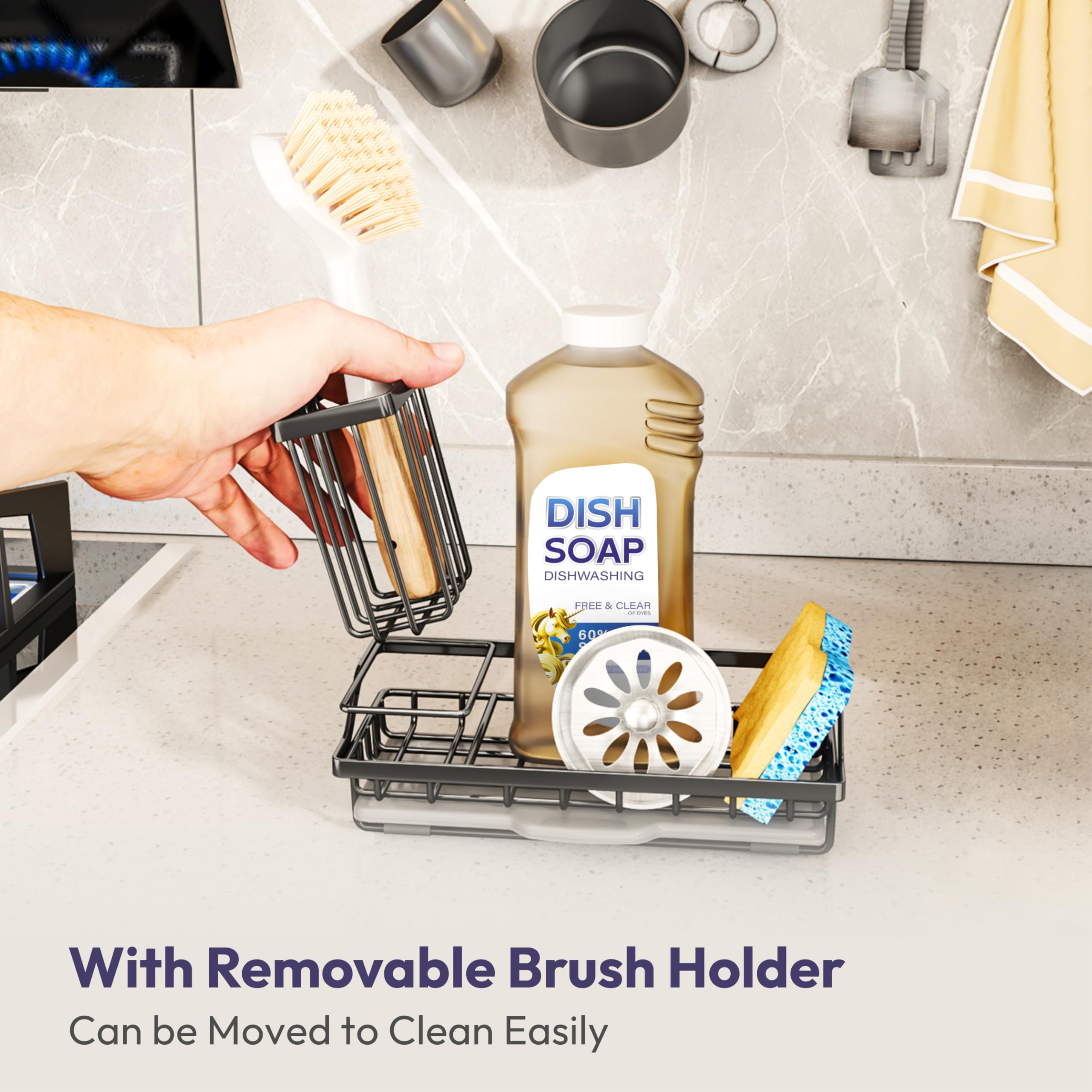 Swtymi sink caddy anti-slip base keeps countertop secure.
