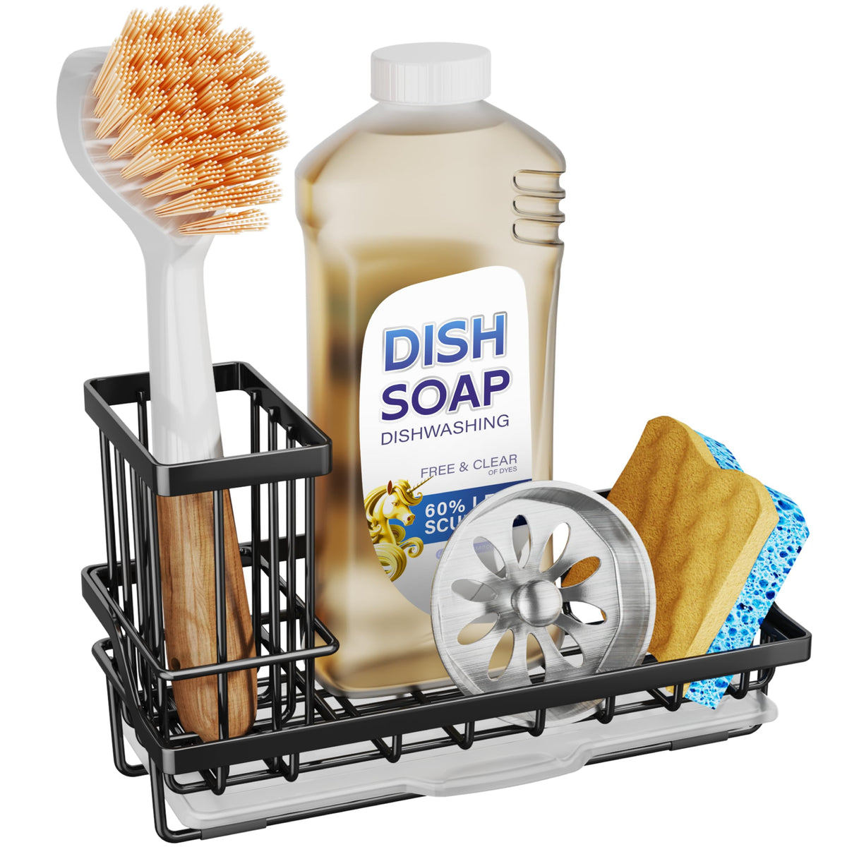 Swtymi Sink Caddy with brush holder seen from top for organized, clutter-free counter.
