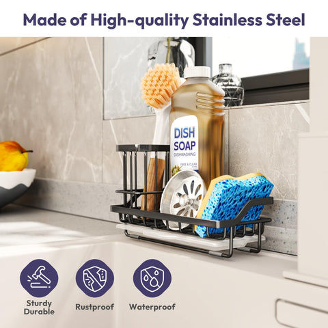 Swtymi sink caddy holds sponges on counter for quick drying and easy access.