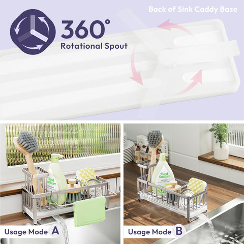 SWTYMIKI sponge holder with automatic drain channels water into the sink for a cleaner counter.