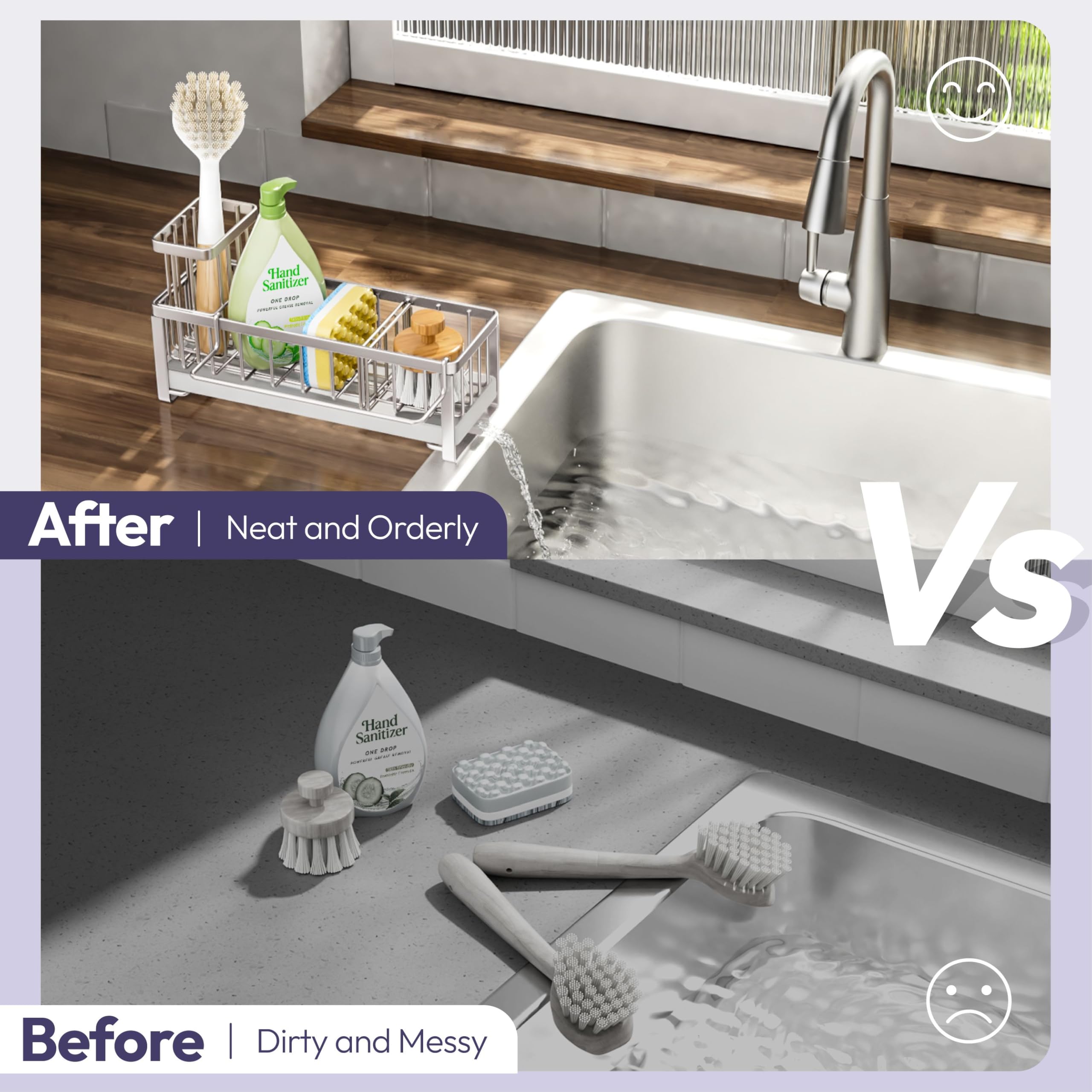 SWTYMIKI sponge holder includes a towel bar for quick towel access.