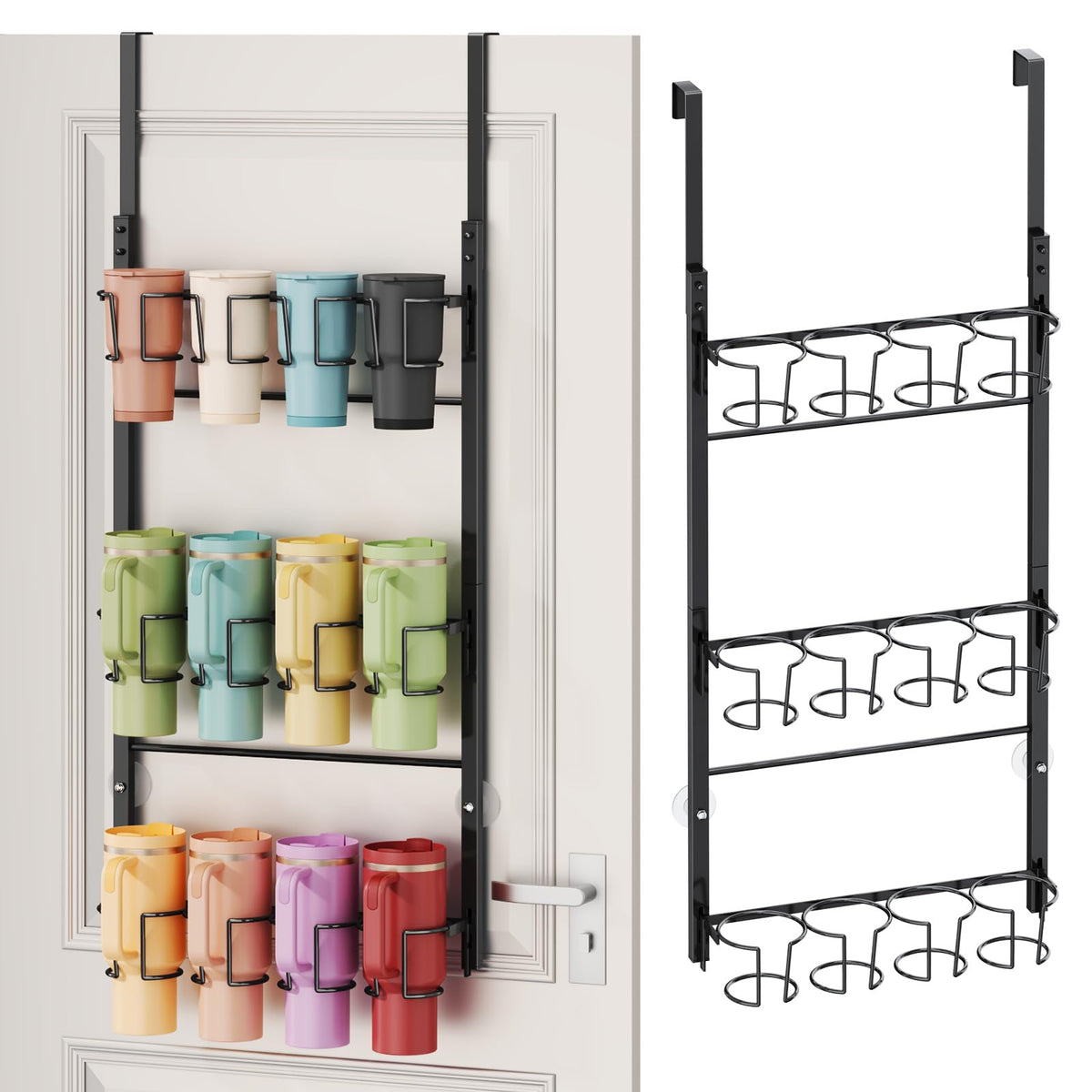 SWTYMIKI 3-tier organizer over the door keeps Stanley cups accessible and neatly stored.